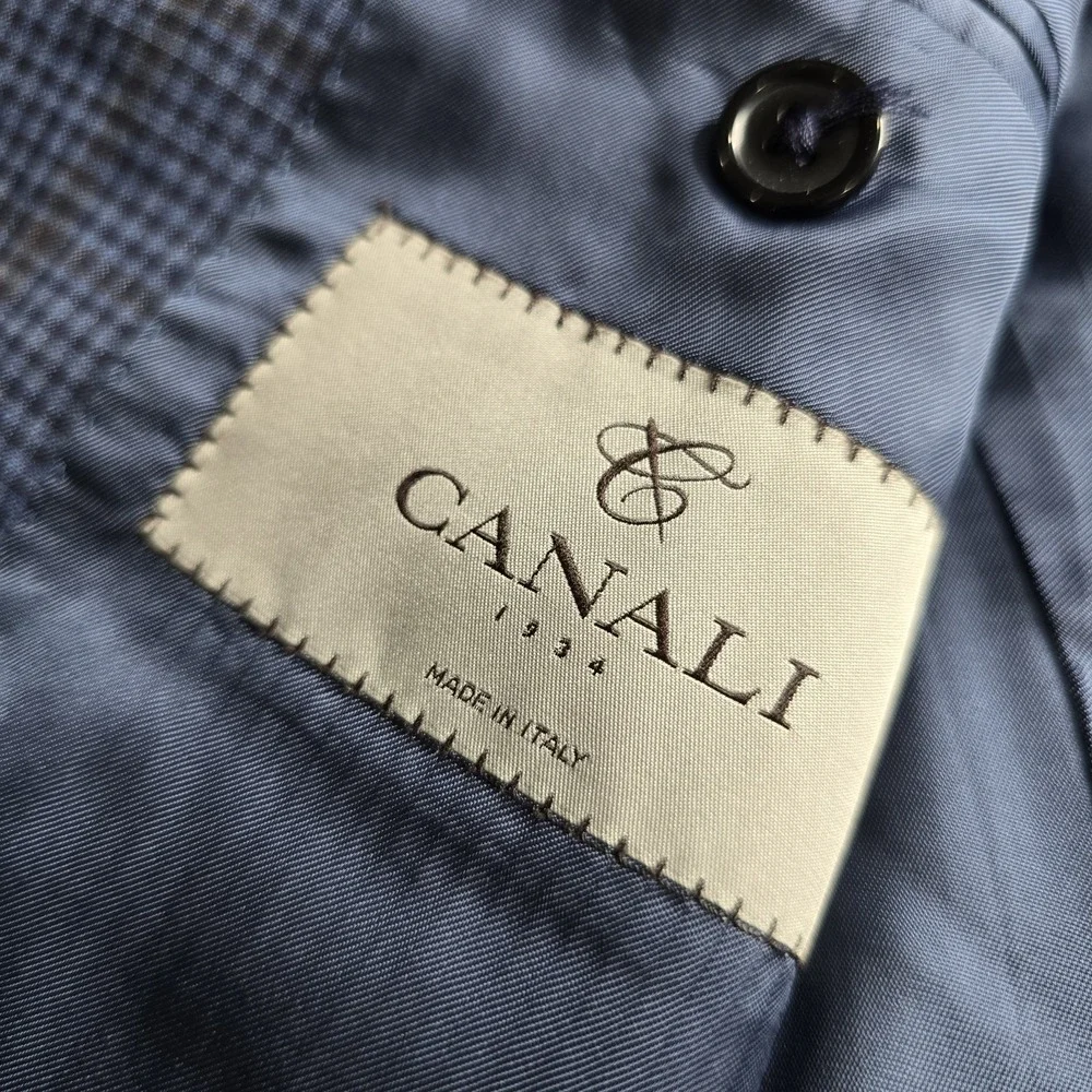 Canali 1934 Blazer Sportscoat Mens 46R Blue Plaid Italian Wool 2-Button